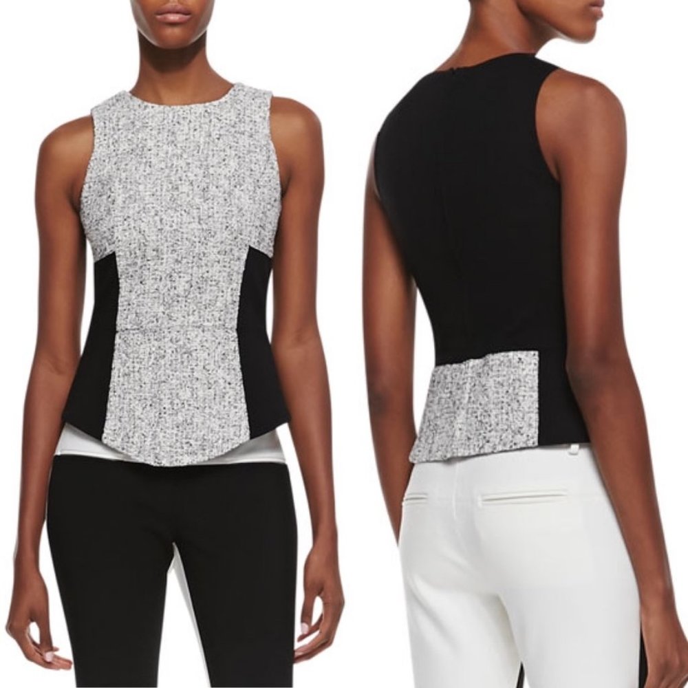 Tibi Tweed Yoked Top Peplum Sleeveless Back Zip Size 2